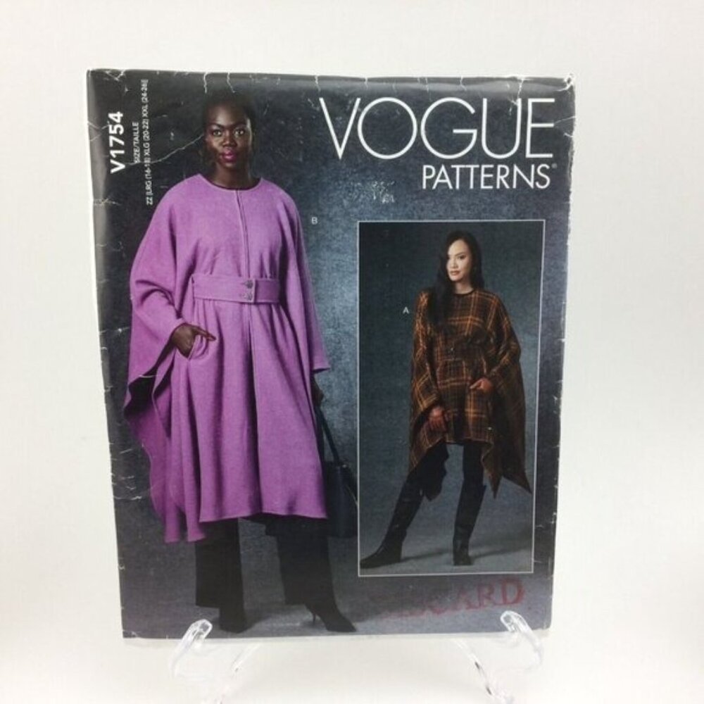 Vogue 1754 Easy Cape Pattern in 2 Lengths Lrg Xlg Xxl Uncut Sz 16 18 20 22 24 26